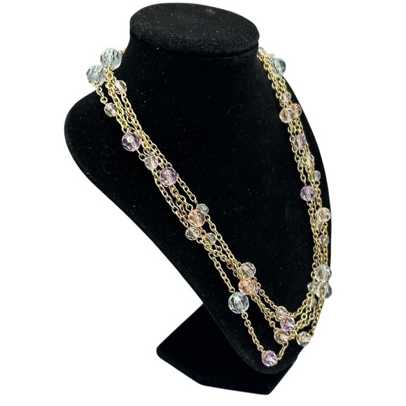 Jewelry - Vintage Double Strand Gold Tone Necklace w Pastel Beads 36 inches